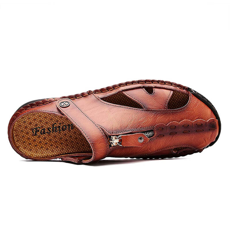 Herren Casual Closed Toe Leder handgefertigte Sandalen Verstellbare Fisherman Beach Sandalen für Walking Walking im Freien