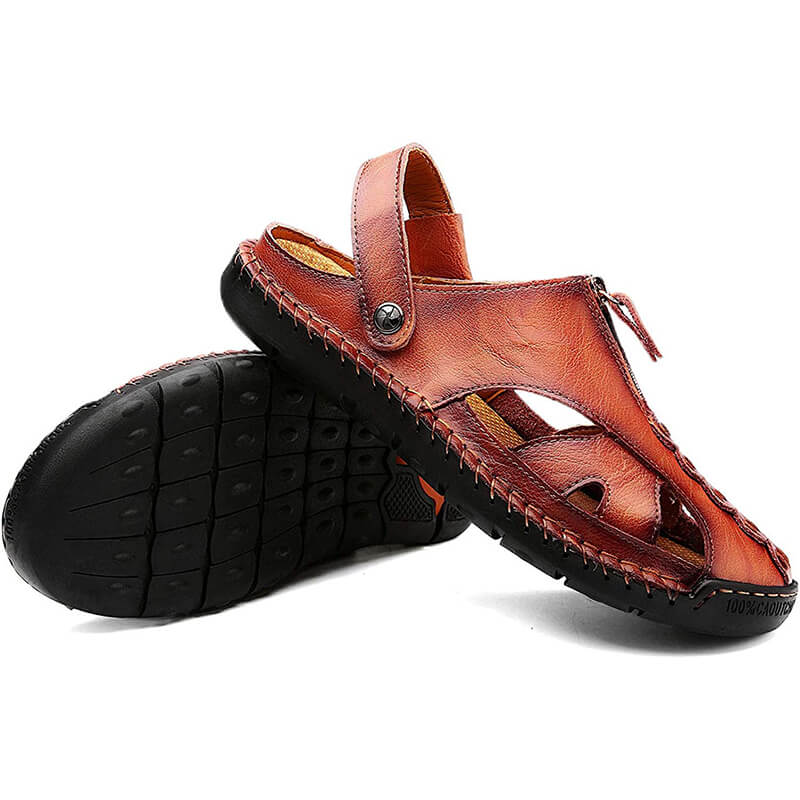 Herren Casual Closed Toe Leder handgefertigte Sandalen Verstellbare Fisherman Beach Sandalen für Walking Walking im Freien