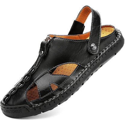 Herren Casual Closed Toe Leder handgefertigte Sandalen Verstellbare Fisherman Beach Sandalen für Walking Walking im Freien