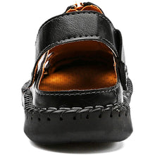 Lade das Bild in den Galerie-Viewer, draussenfeet handgefertigte lederschuhe sandalen hausschuhe 31304 schwarz

