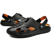 Lade das Bild in den Galerie-Viewer, draussenfeet handgefertigte lederschuhe sandalen hausschuhe 31304 schwarz
