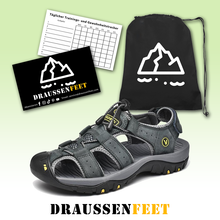 Lade das Bild in den Galerie-Viewer, draussenfeet handgefertigte lederschuhe sandalen hausschuhe 31309 grau
