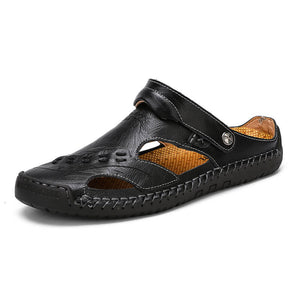 Men's big size men hand sewing closed toe comfortable soft leather sandals