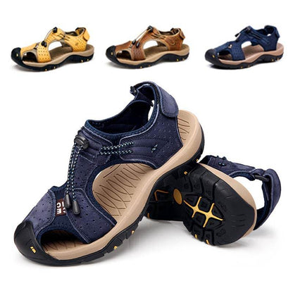 Herren Ledersandalen Wandern Wanderschuhe Outdoor Trekkingsandalen Atmungsaktive Sportschuhe Hook Loop Schuhe