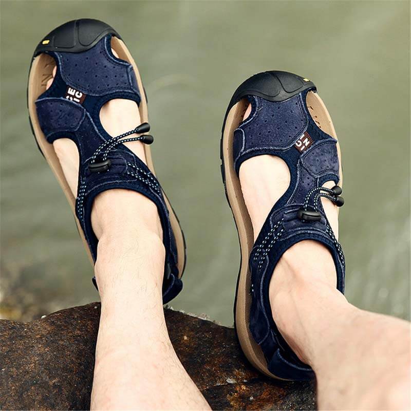 Herren Ledersandalen Wandern Wanderschuhe Outdoor Trekkingsandalen Atmungsaktive Sportschuhe Hook Loop Schuhe