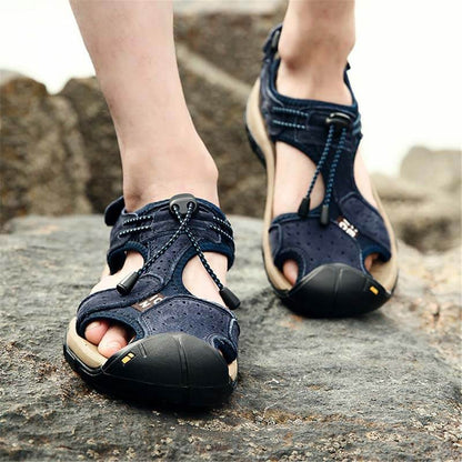 Herren Ledersandalen Wandern Wanderschuhe Outdoor Trekkingsandalen Atmungsaktive Sportschuhe Hook Loop Schuhe