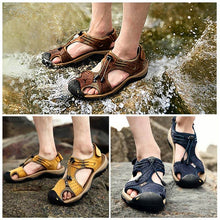 Lade das Bild in den Galerie-Viewer, Herren Ledersandalen Wandern Wanderschuhe Outdoor Trekkingsandalen Atmungsaktive Sportschuhe Hook Loop Schuhe
