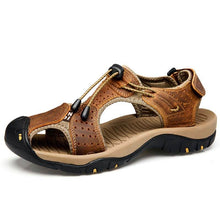Lade das Bild in den Galerie-Viewer, Herren Ledersandalen Wandern Wanderschuhe Outdoor Trekkingsandalen Atmungsaktive Sportschuhe Hook Loop Schuhe
