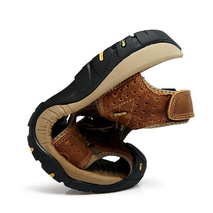 Herren Ledersandalen Wandern Wanderschuhe Outdoor Trekkingsandalen Atmungsaktive Sportschuhe Hook Loop Schuhe