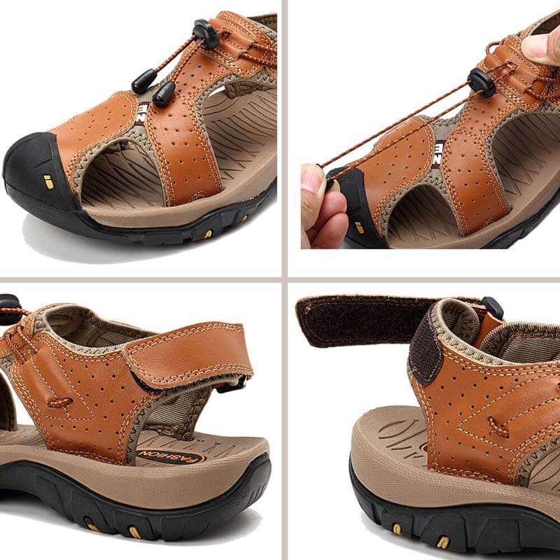 Herren Ledersandalen Wandern Wanderschuhe Outdoor Trekkingsandalen Atmungsaktive Sportschuhe Hook Loop Schuhe