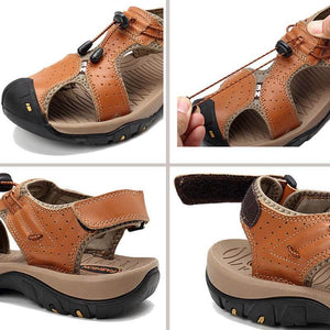 Herren Ledersandalen Wandern Wanderschuhe Outdoor Trekkingsandalen Atmungsaktive Sportschuhe Hook Loop Schuhe