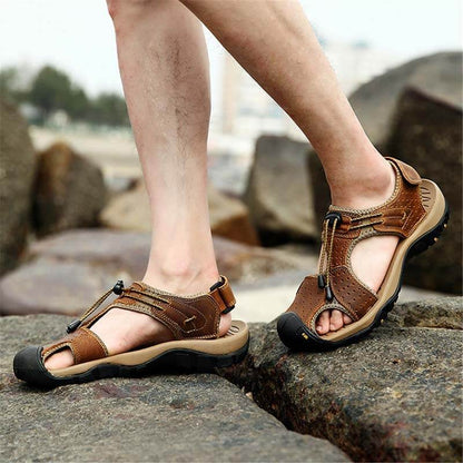 Herren Ledersandalen Wandern Wanderschuhe Outdoor Trekkingsandalen Atmungsaktive Sportschuhe Hook Loop Schuhe