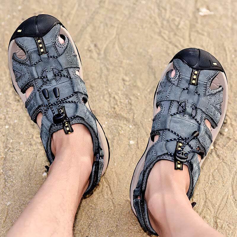 Männer Rindsleder atmungsaktiv rutschfeste geschlossene Zehen Waten Casual Outdoor Sandalen