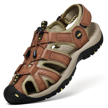 Männer Rindsleder atmungsaktiv rutschfeste geschlossene Zehen Waten Casual Outdoor Sandalen