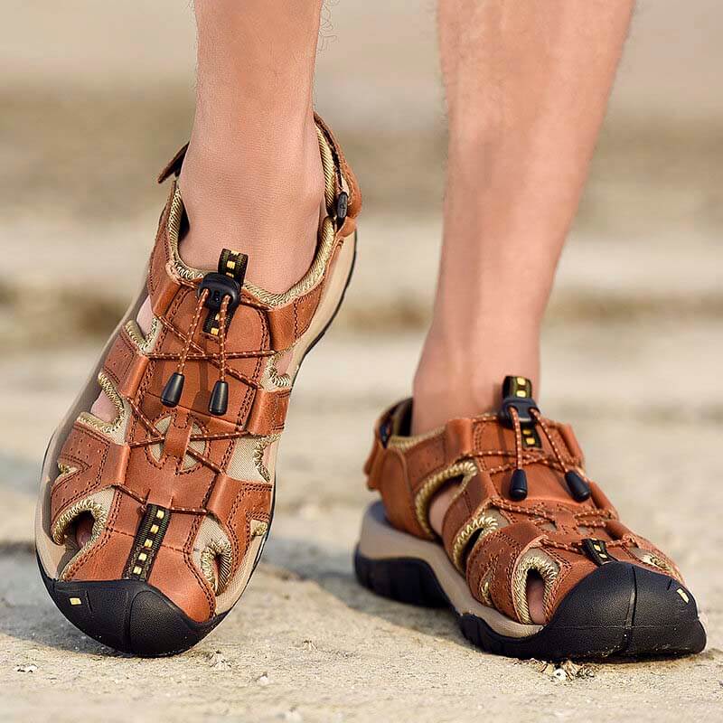 Männer Rindsleder atmungsaktiv rutschfeste geschlossene Zehen Waten Casual Outdoor Sandalen