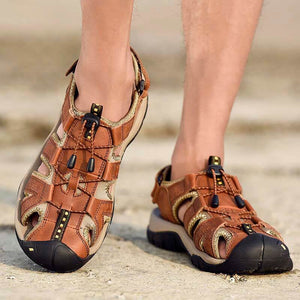 Männer Rindsleder atmungsaktiv rutschfeste geschlossene Zehen Waten Casual Outdoor Sandalen