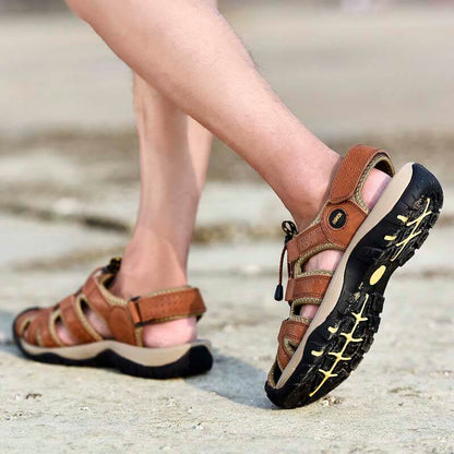 Männer Rindsleder atmungsaktiv rutschfeste geschlossene Zehen Waten Casual Outdoor Sandalen