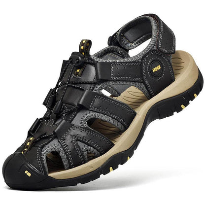 Männer Rindsleder atmungsaktiv rutschfeste geschlossene Zehen Waten Casual Outdoor Sandalen