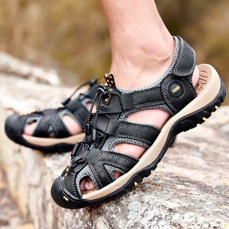 Männer Rindsleder atmungsaktiv rutschfeste geschlossene Zehen Waten Casual Outdoor Sandalen