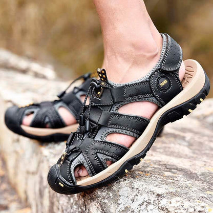 Männer Rindsleder atmungsaktiv rutschfeste geschlossene Zehen Waten Casual Outdoor Sandalen