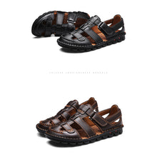 Lade das Bild in den Galerie-Viewer, draussenfeet handgefertigte lederschuhe sandalen hausschuhe 31341 braun
