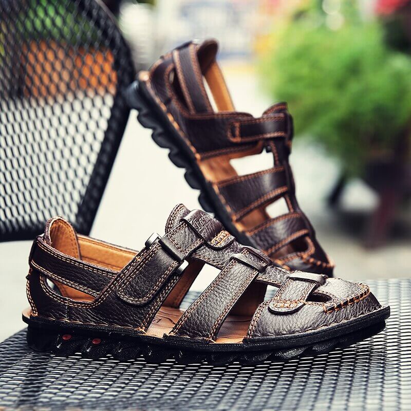 Hochwertige Kuh Leder Sandalen Sommer Outdoor Handgemachte Herren Sandalen Mode Bequeme Herren Strand Lederschuhe
