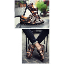 Lade das Bild in den Galerie-Viewer, draussenfeet handgefertigte lederschuhe sandalen hausschuhe 31341 braun
