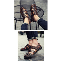 Lade das Bild in den Galerie-Viewer, draussenfeet handgefertigte lederschuhe sandalen hausschuhe 31341 braun
