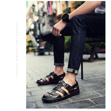 Lade das Bild in den Galerie-Viewer, draussenfeet handgefertigte lederschuhe sandalen hausschuhe 31341 schwarz
