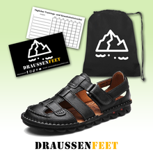 Lade das Bild in den Galerie-Viewer, draussenfeet handgefertigte lederschuhe sandalen hausschuhe 31341 schwarz
