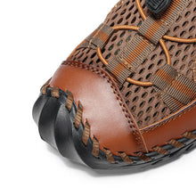 Load image into Gallery viewer, Men cowhide hand seams mesh breathable soft soil casual outdoor sandals
