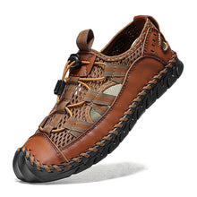 Load image into Gallery viewer, Men cowhide hand seams mesh breathable soft soil casual outdoor sandals
