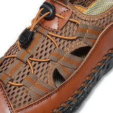 Load image into Gallery viewer, Men cowhide hand seams mesh breathable soft soil casual outdoor sandals
