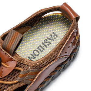 Men cowhide hand seams mesh breathable soft soil casual outdoor sandals