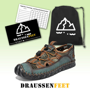 Men cowhide hand seams mesh breathable soft soil casual outdoor sandals