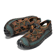 Load image into Gallery viewer, Men cowhide hand seams mesh breathable soft soil casual outdoor sandals
