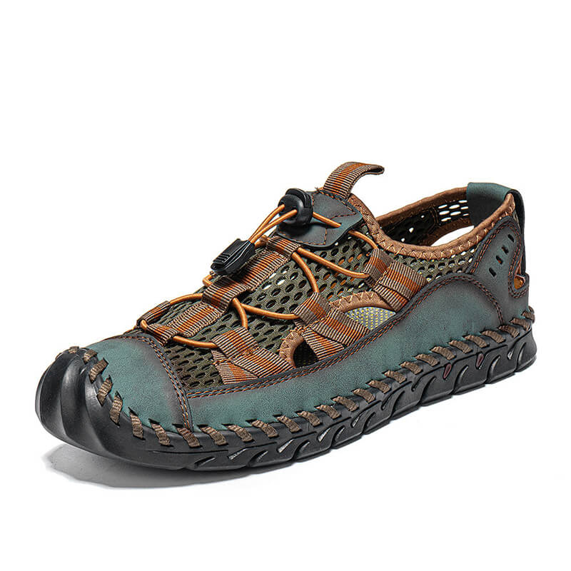 Men cowhide hand seams mesh breathable soft soil casual outdoor sandals