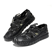 Load image into Gallery viewer, Men cowhide hand seams mesh breathable soft soil casual outdoor sandals
