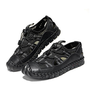Men cowhide hand seams mesh breathable soft soil casual outdoor sandals