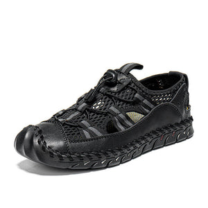 Men cowhide hand seams mesh breathable soft soil casual outdoor sandals