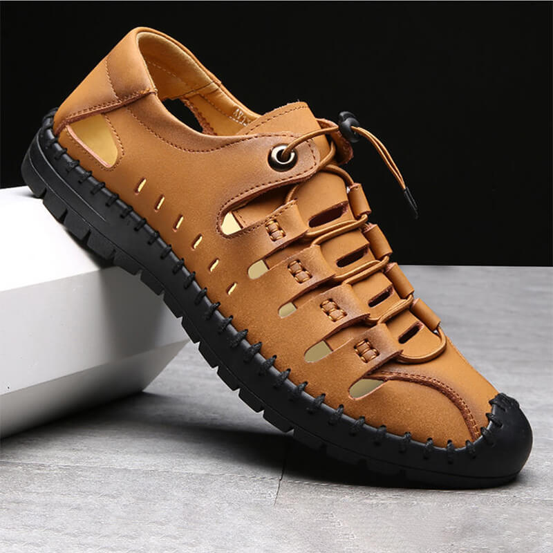 Herren Sandalen tragen weiche Sohle Leder Lochschuhe Rindsleder lässige Hohlsandalen