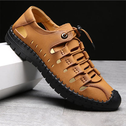 Herren Sandalen tragen weiche Sohle Leder Lochschuhe Rindsleder lässige Hohlsandalen