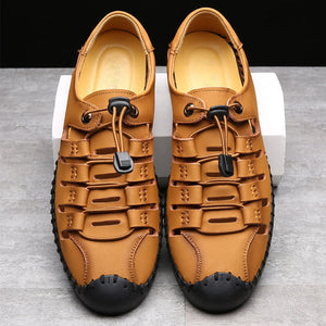 Herren Sandalen tragen weiche Sohle Leder Lochschuhe Rindsleder lässige Hohlsandalen
