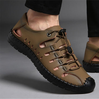 Herren Sandalen tragen weiche Sohle Leder Lochschuhe Rindsleder lässige Hohlsandalen
