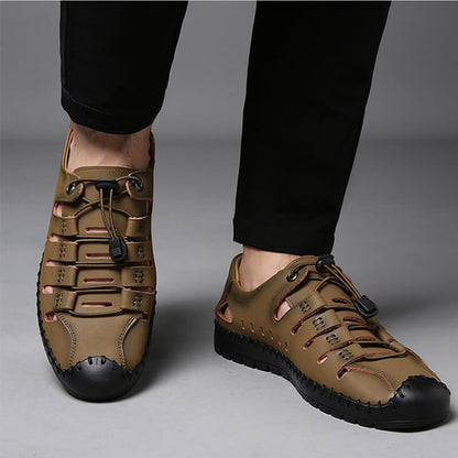 Herren Sandalen tragen weiche Sohle Leder Lochschuhe Rindsleder lässige Hohlsandalen