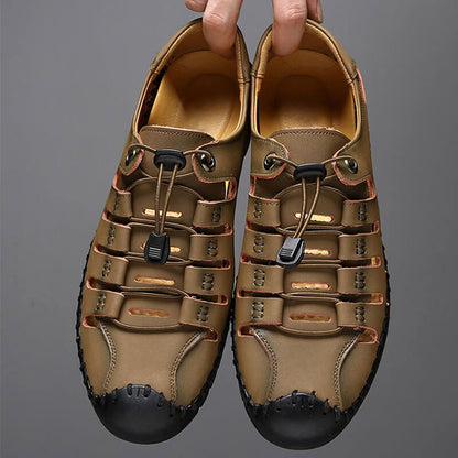 Herren Sandalen tragen weiche Sohle Leder Lochschuhe Rindsleder lässige Hohlsandalen