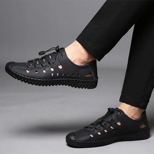 Herren Sandalen tragen weiche Sohle Leder Lochschuhe Rindsleder lässige Hohlsandalen