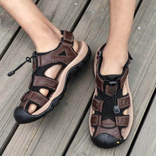 Lade das Bild in den Galerie-Viewer, Männer Rindsleder Atmungsaktiv Rutschfeste Weiche Unterseite Bequeme Outdoor Lässige Strandsandalen
