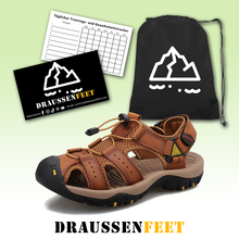 Lade das Bild in den Galerie-Viewer, draussenfeet handgefertigte lederschuhe sandalen hausschuhe 31362 hellbraun
