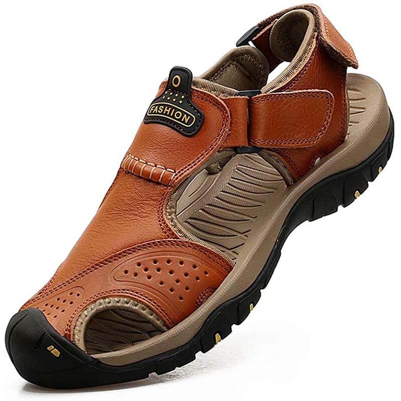 Ledersandalen für Herren im Freien Wandersandalen, wasserdicht sportlich Sport-Sandalen Fischer-Strandschuhe geschlossene Zehen Wassersandalen